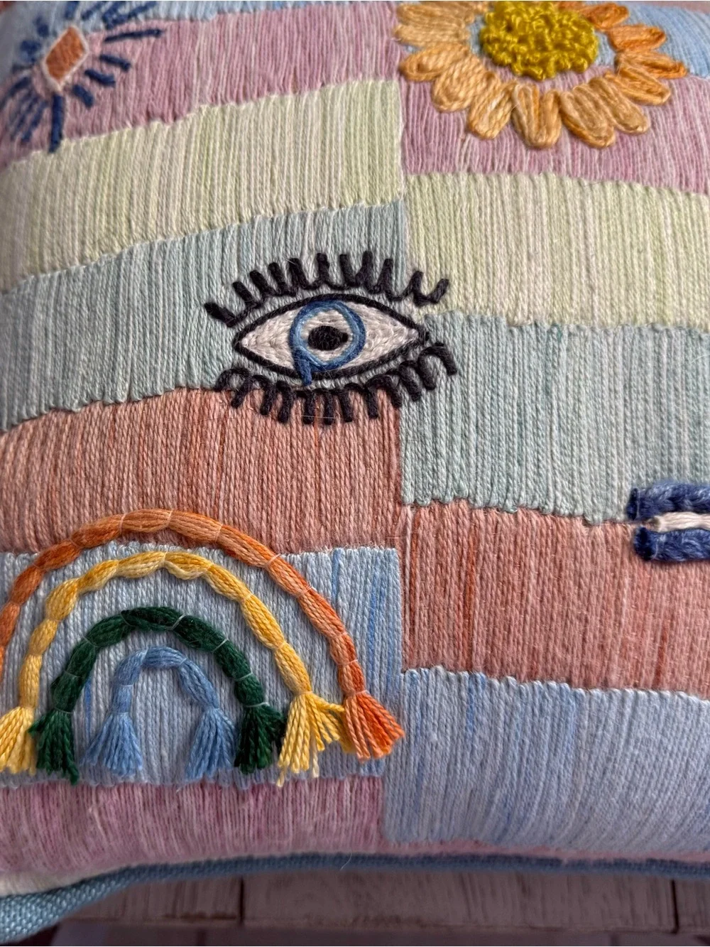 World market Embroidered evil eye celestial rainbow throw Pillow Multicolor NWOT
